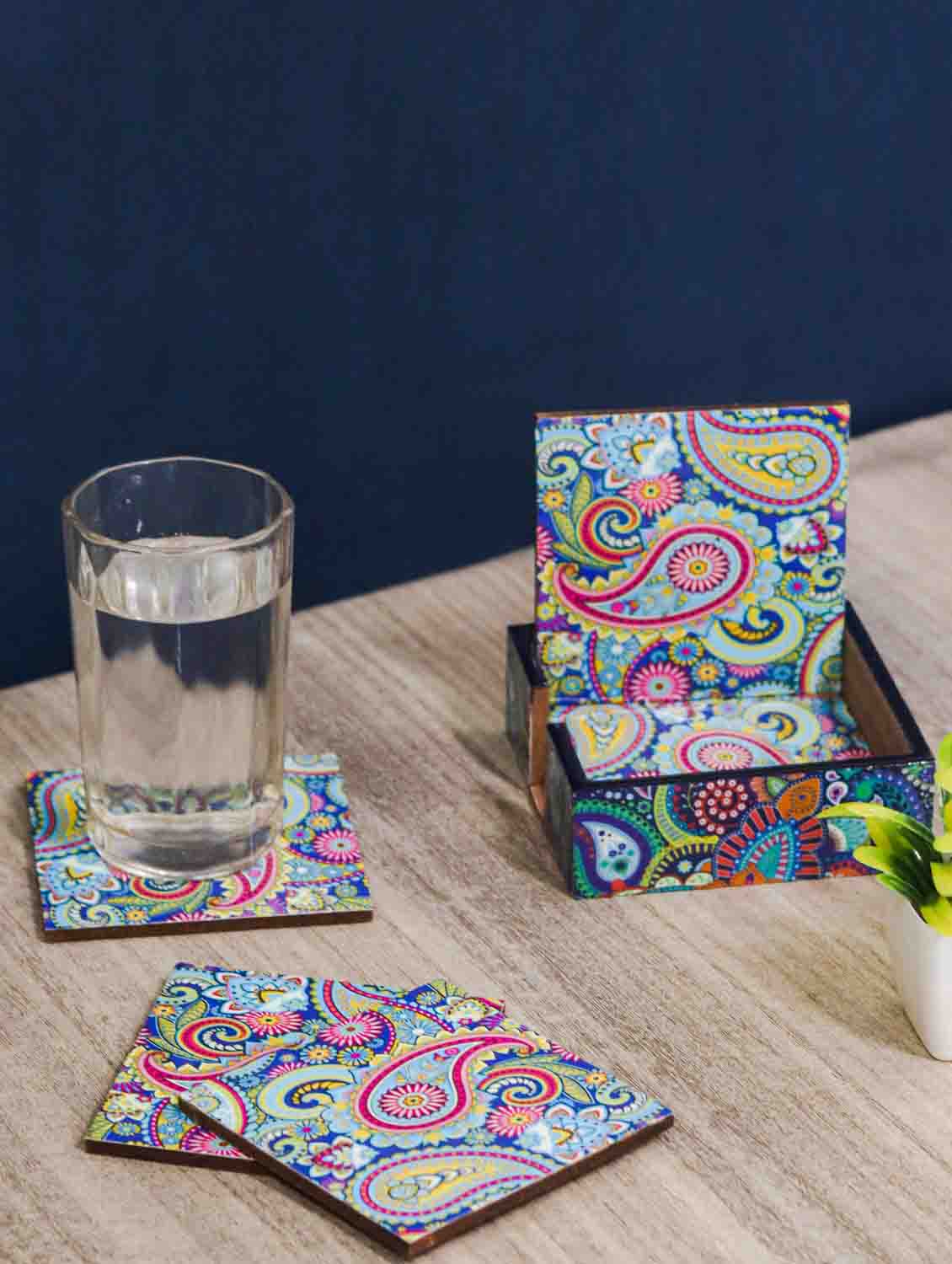 exquisite mdf coasters set of 6 with elegant wooden case - ambbi collections" - 20174324 - Standard Image - 4