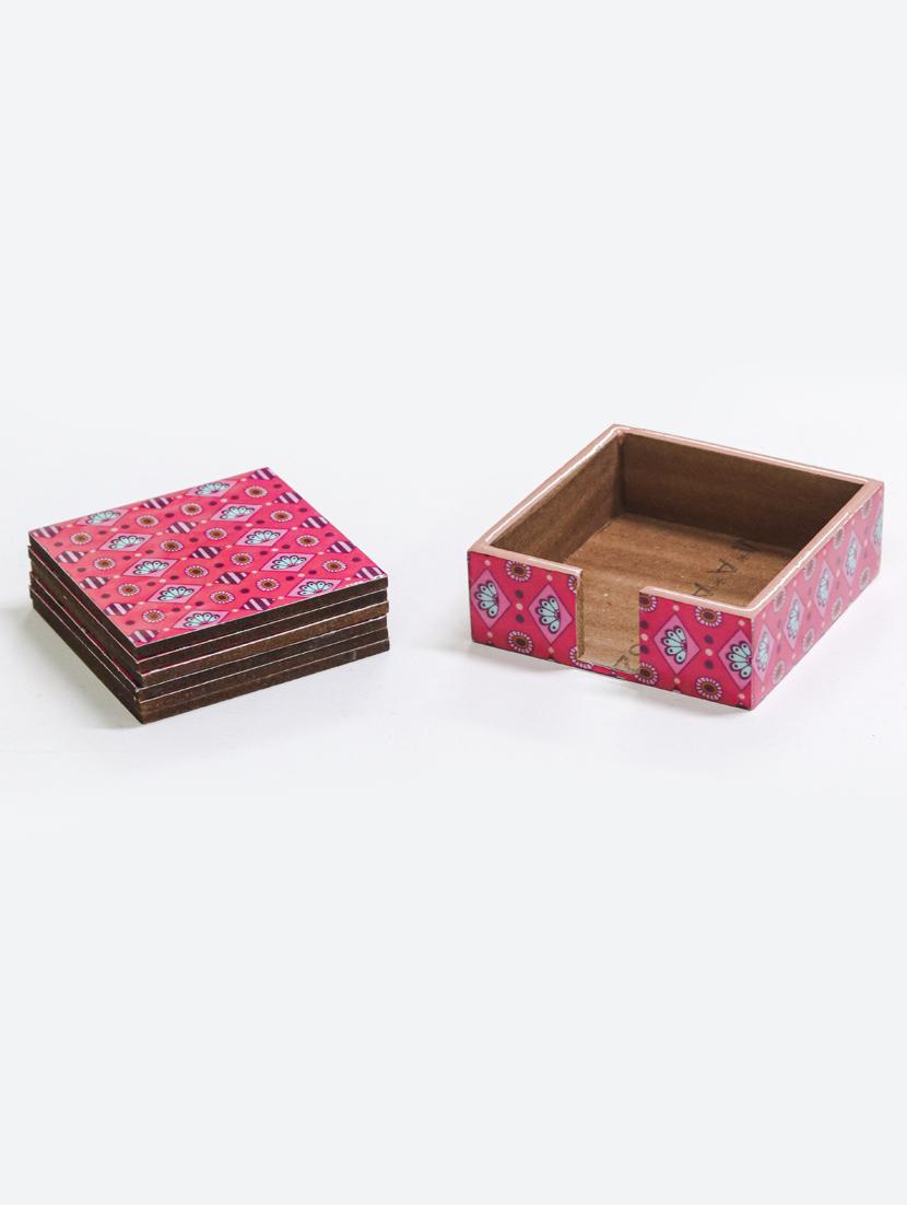 exquisite mdf coasters set of 6 with elegant wooden case - ambbi collections" - 20174328 - Standard Image - 4