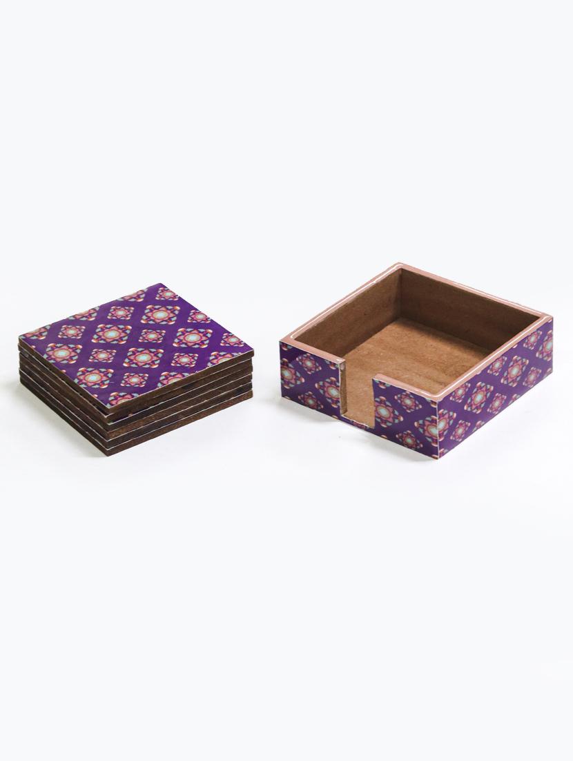 exquisite mdf coasters set of 6 with elegant wooden case - ambbi collections" - 20174330 - Standard Image - 4