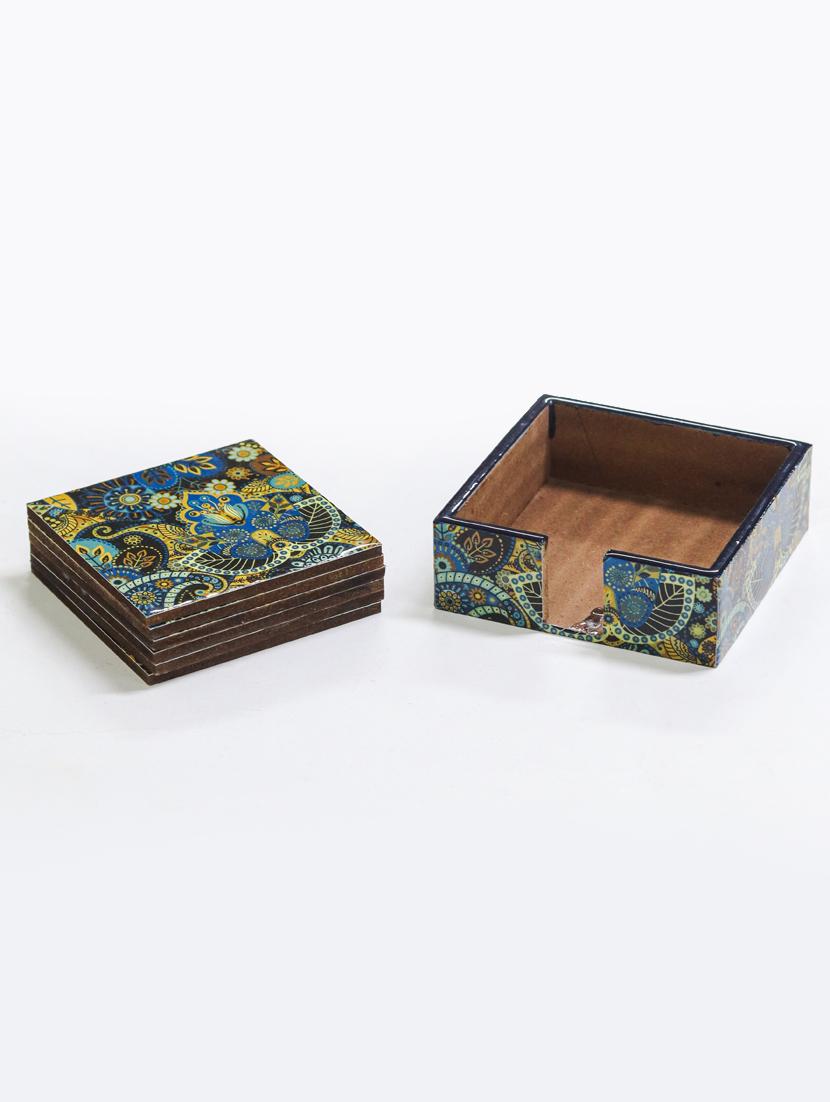 exquisite mdf coasters set of 6 with elegant wooden case - ambbi collections" - 20174332 - Standard Image - 4