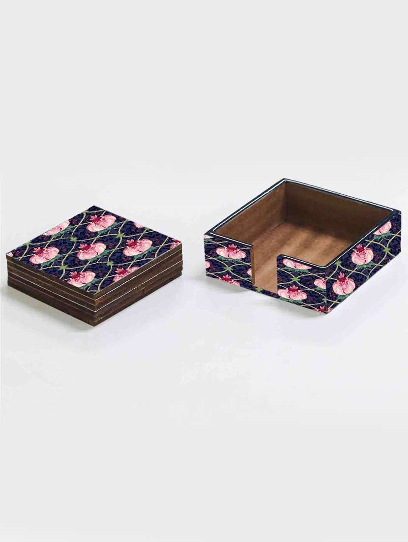exquisite mdf coasters set of 6 with elegant wooden case - ambbi collections" - 20174334 -  Standard Image - 4