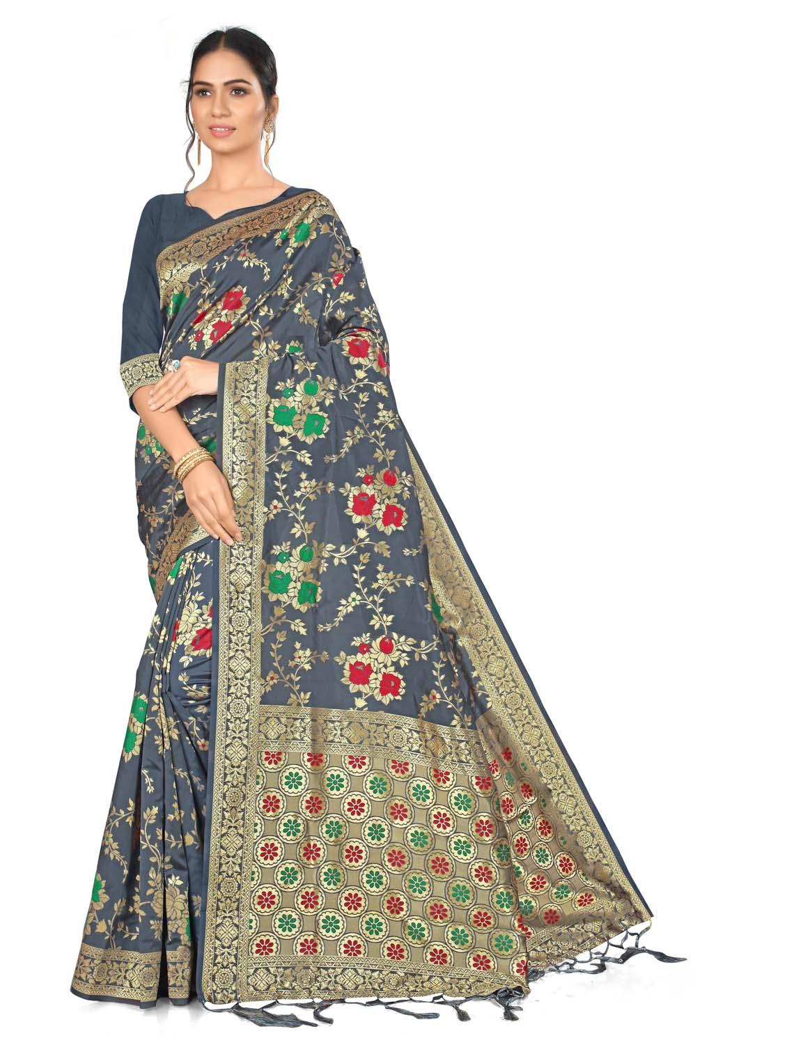 women's self design grey colored saree with blouse - 20175444 - Zoom Image - 0