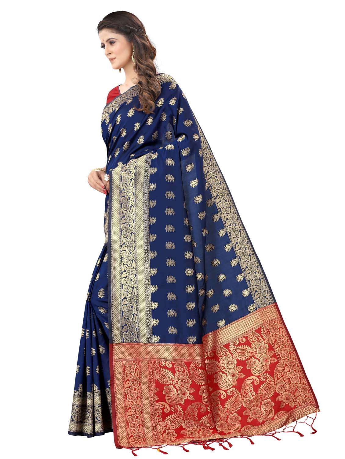 women's self design royal blue colored saree with blouse - 20175465 -  Standard Image - 1
