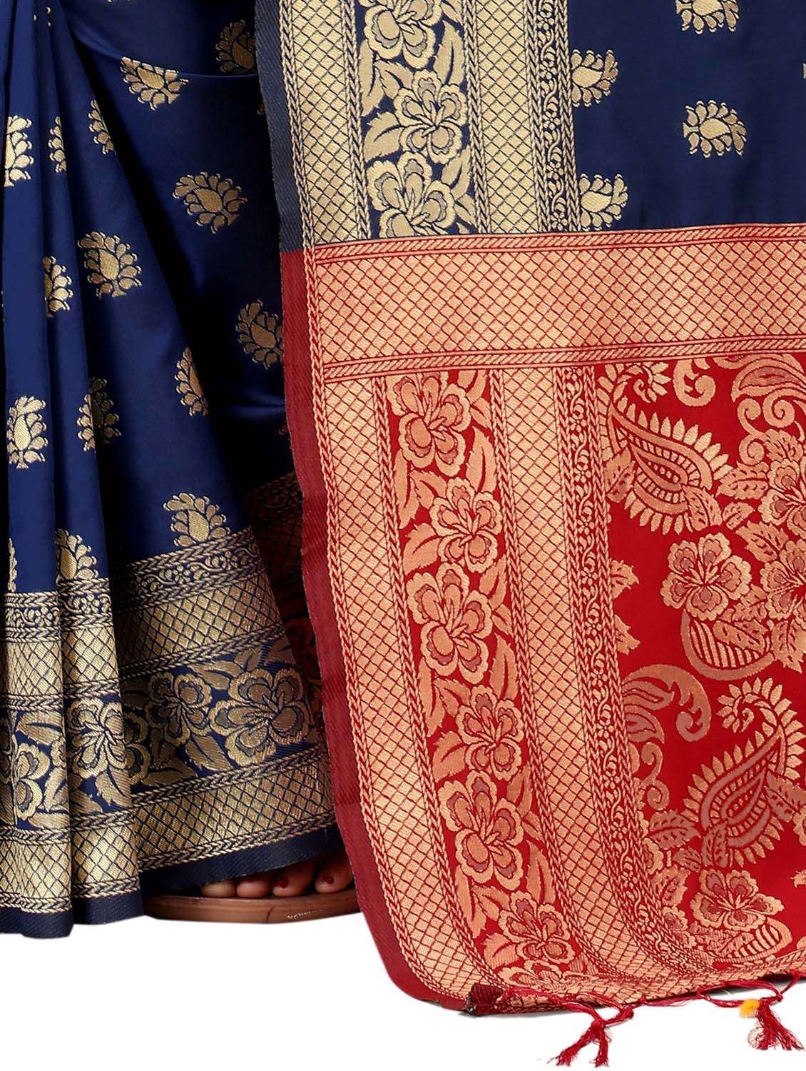 women's self design royal blue colored saree with blouse - 20175465 -  Standard Image - 4