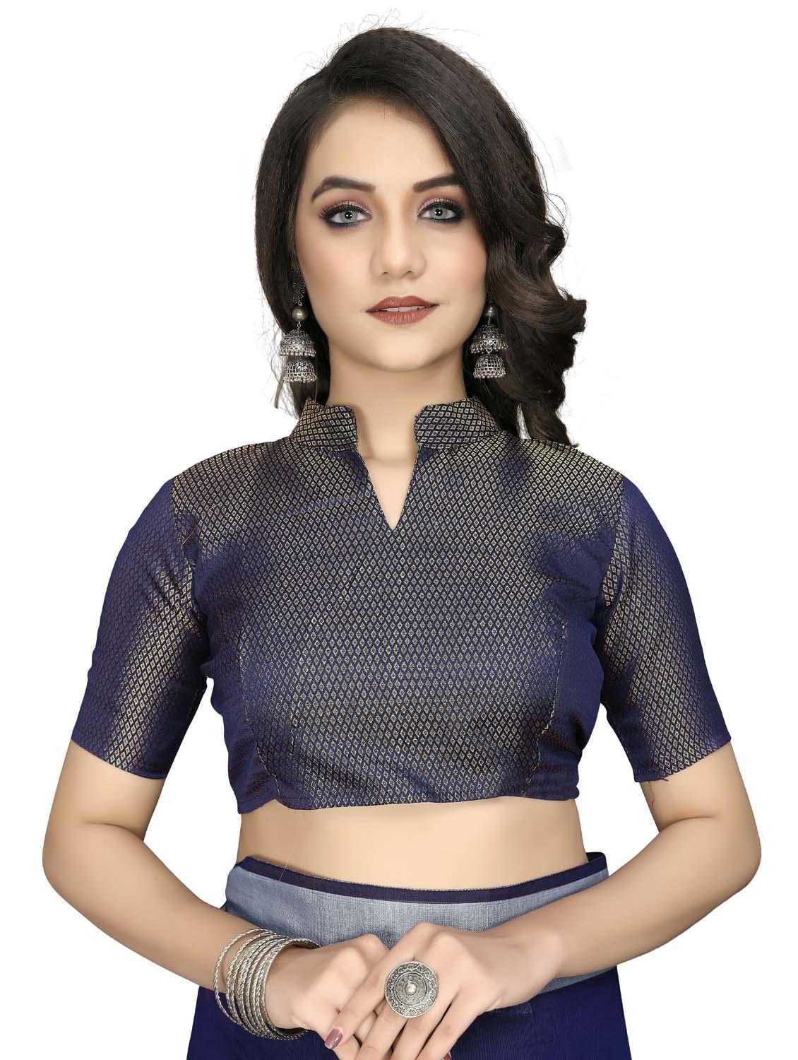 women's bordered navy blue colored saree with blouse - 20175483 - Standard Image - 4