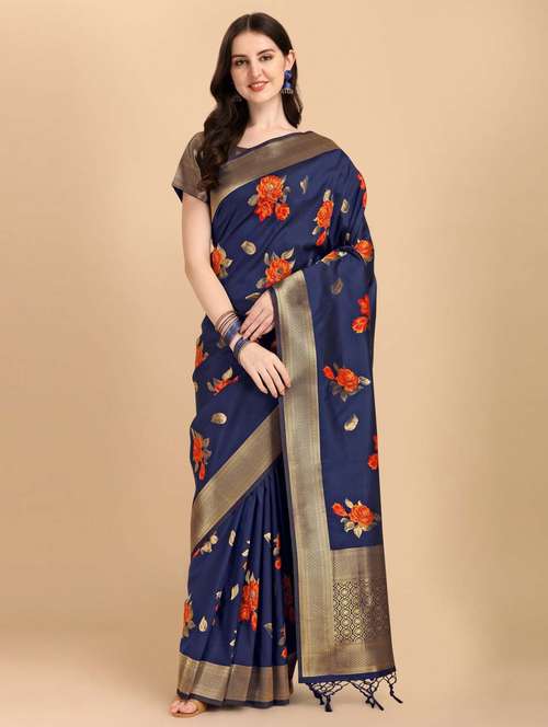 women floral bordered saree with blouse - 20175538 -  Standard Image - 0