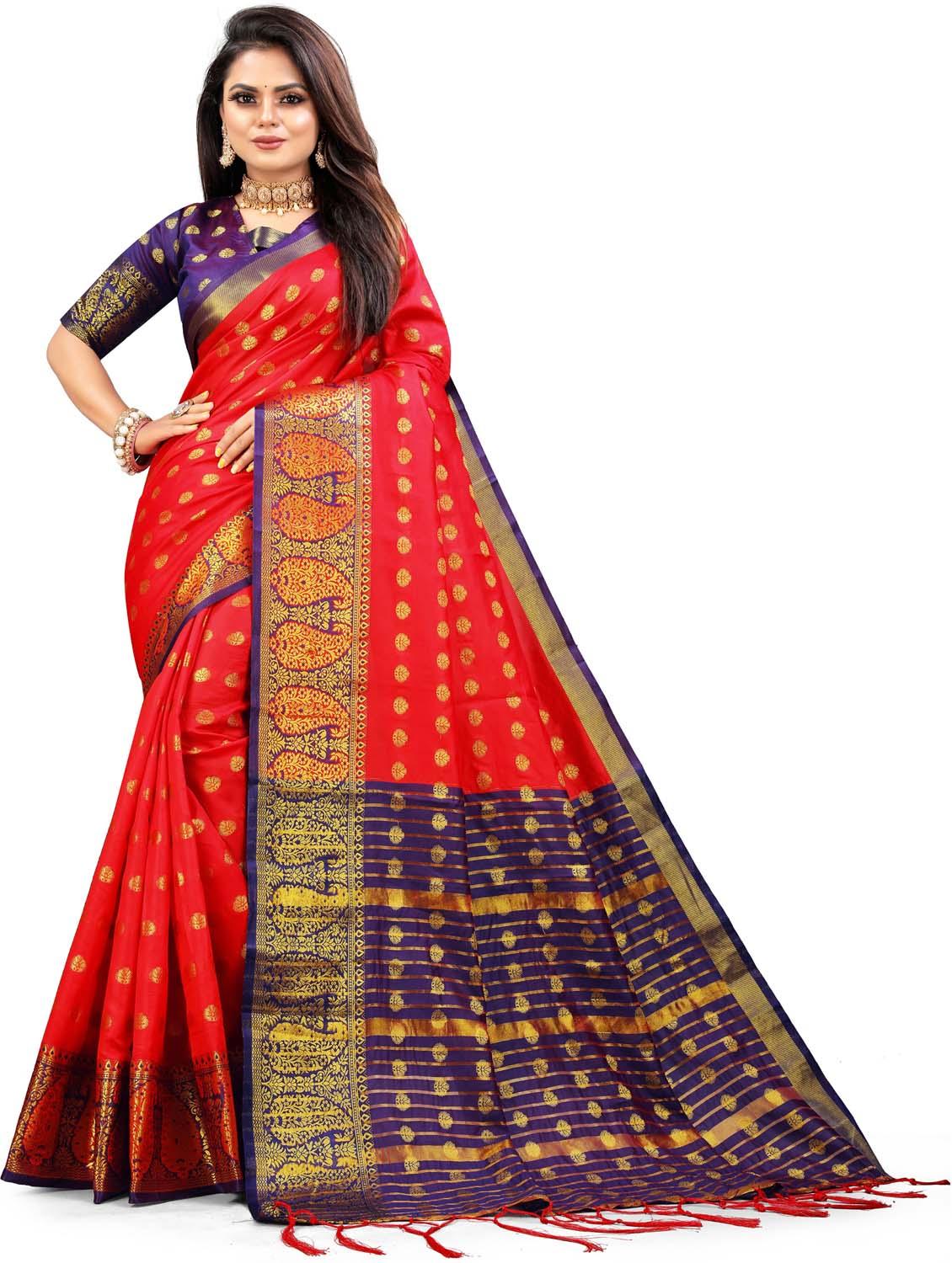 women's self design red colored saree with blouse - 20175576 -  Zoom Image - 0