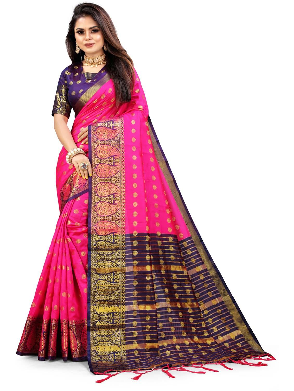 women's self design pink colored saree with blouse - 20175577 -  Zoom Image - 0