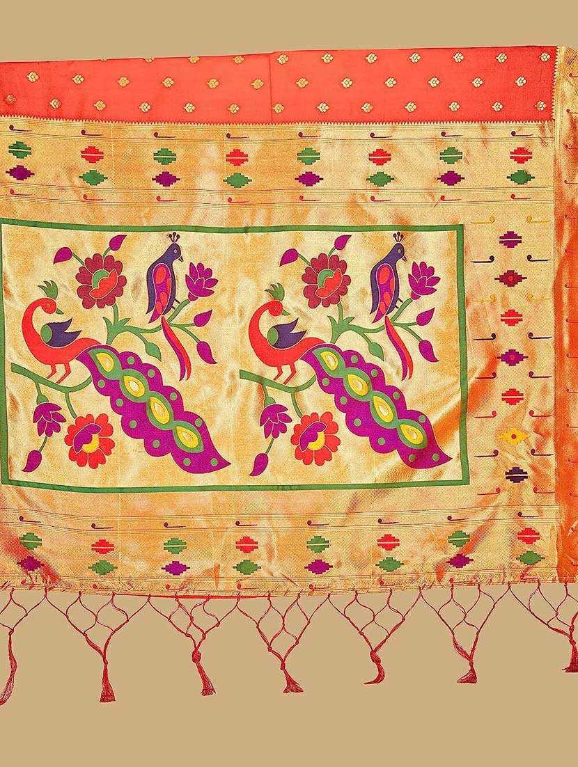 Orange Self Design Paithani Saree With Blouse - 20175618 -  Standard Image - 4