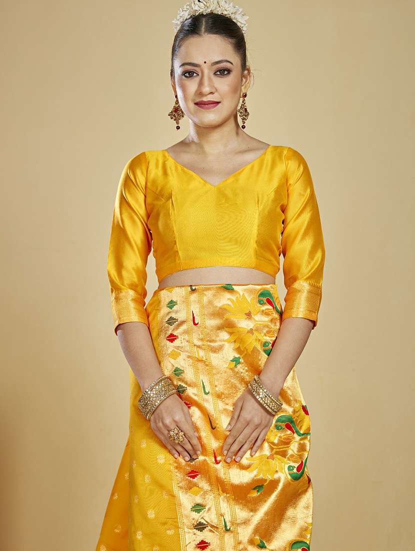 women's self design yellow colored saree with blouse - 20175629 -  Standard Image - 4