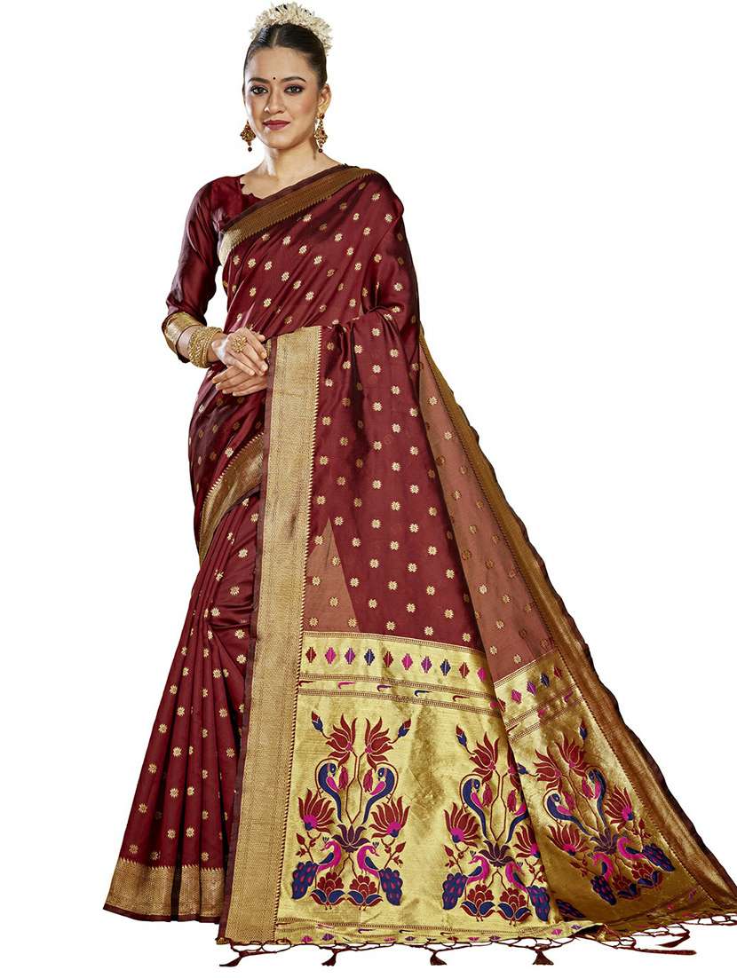 women's self design maroon colored saree with blouse