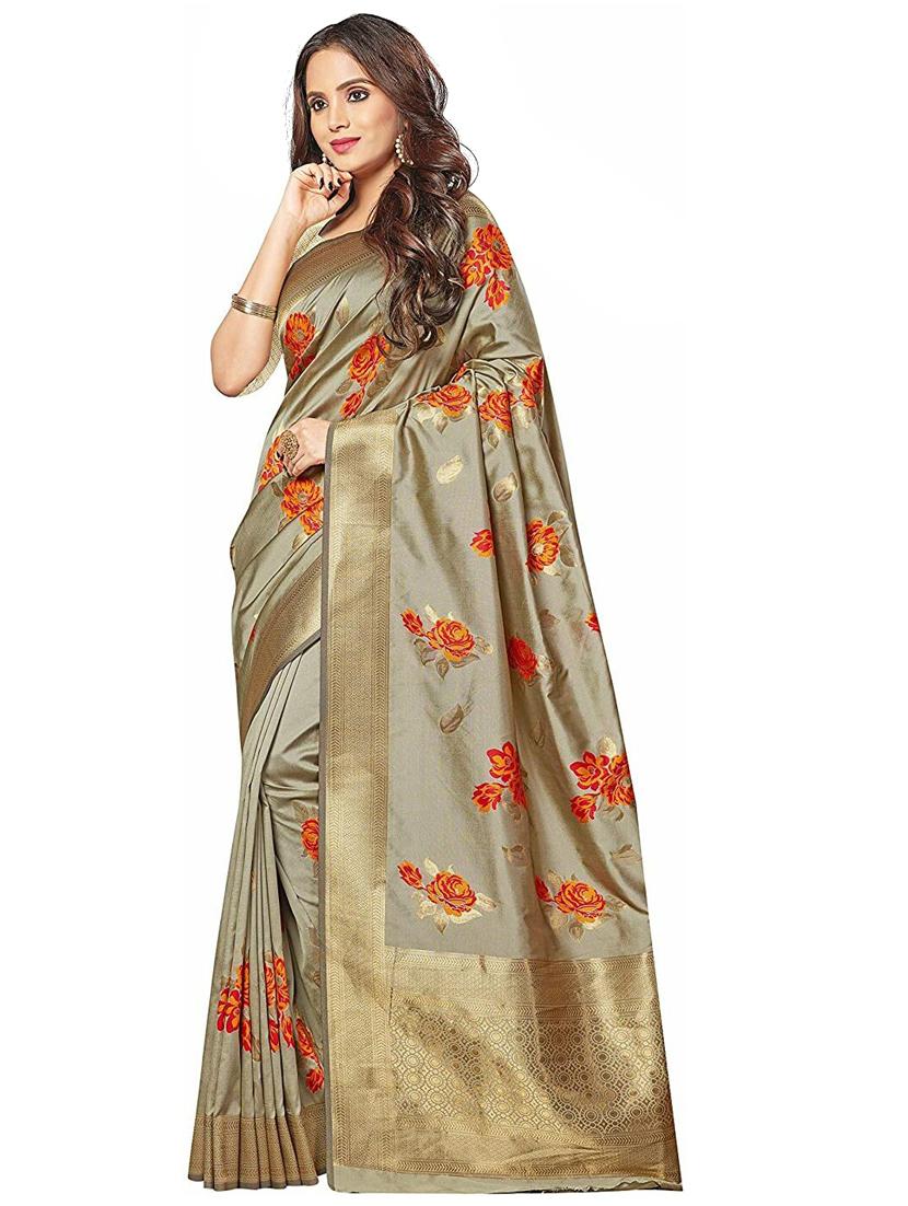 women's floral grey colored saree with blouse - 20175643 - Standard Image - 1