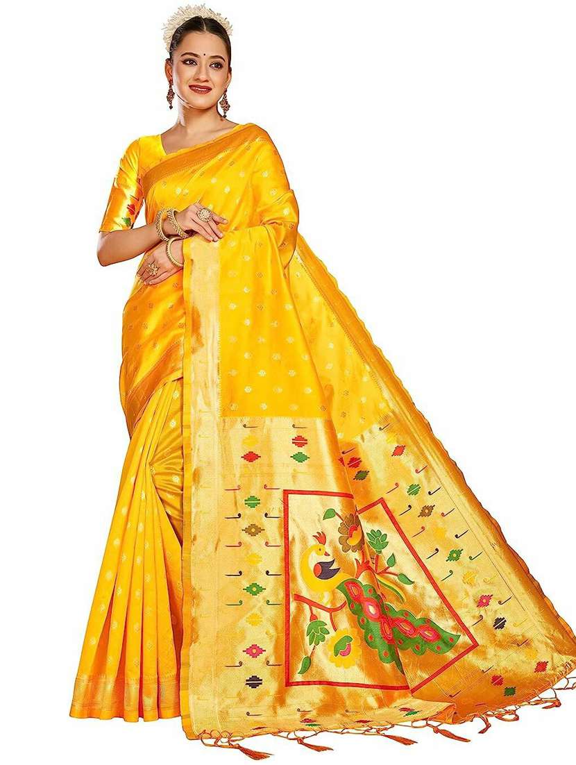 Women's Self Design Mustard Colored Saree With Blouse - 20175648 -  Standard Image - 1