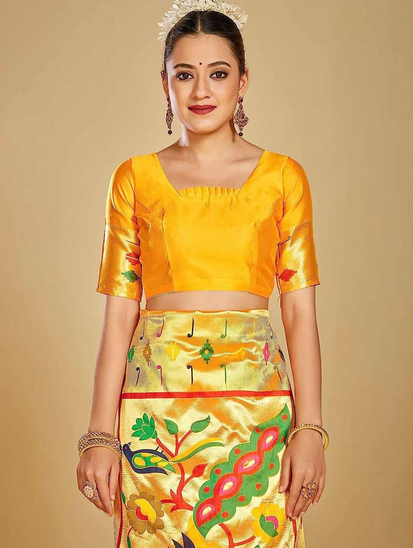 Women's Self Design Mustard Colored Saree With Blouse - 20175648 -  Standard Image - 4