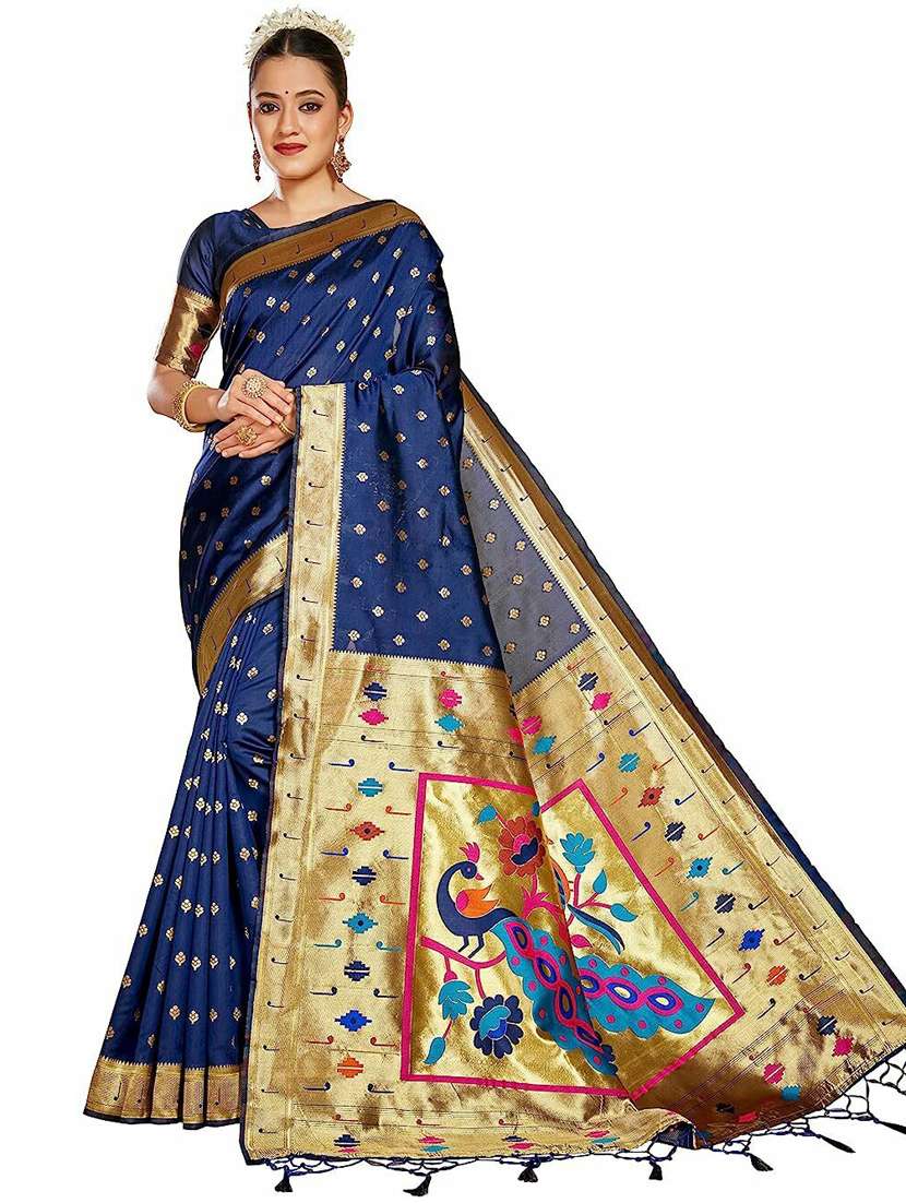 blue self design paithani saree with blouse  - 20175652 -  Standard Image - 1