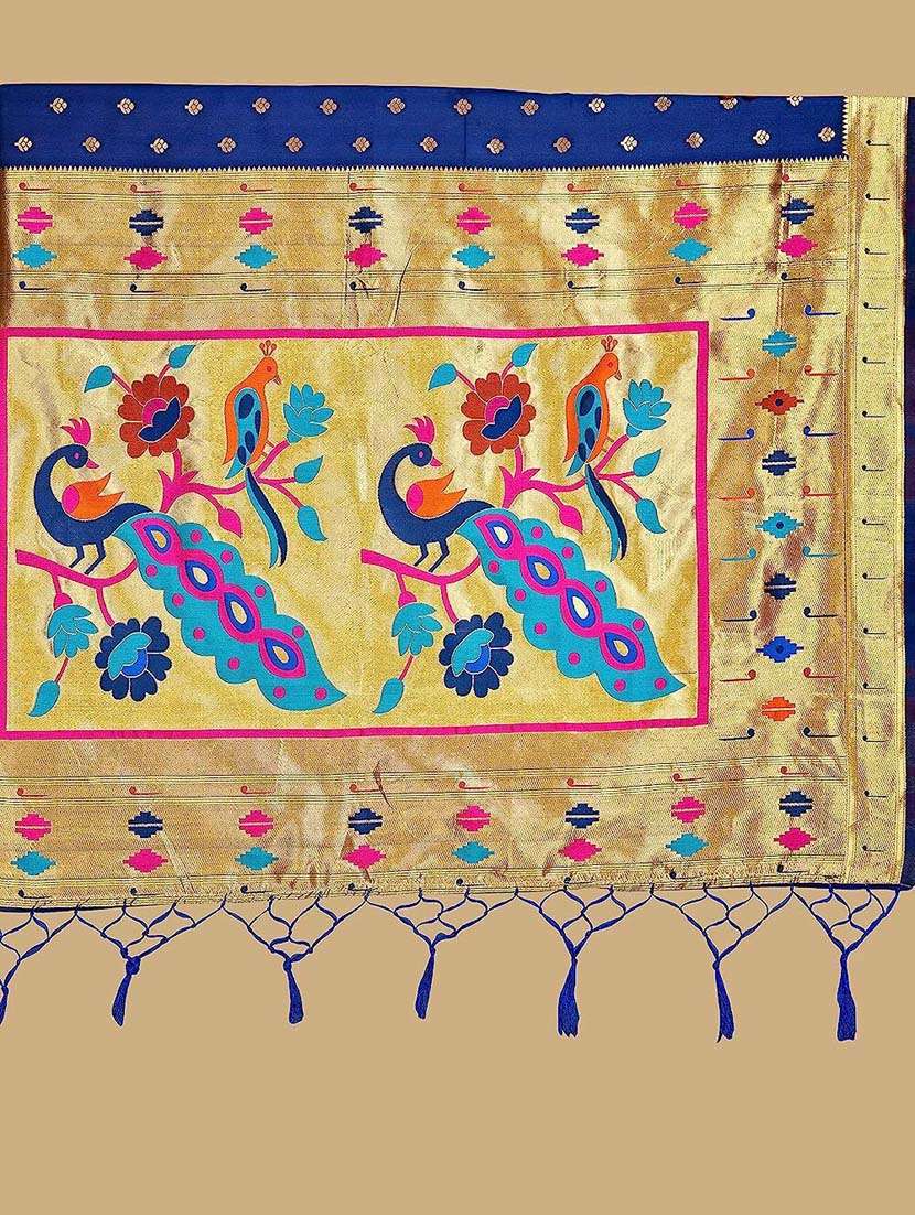 blue self design paithani saree with blouse  - 20175652 -  Standard Image - 4