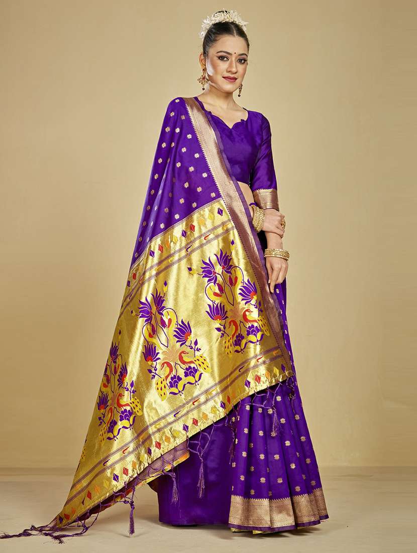 purple self design paithani saree with blouse