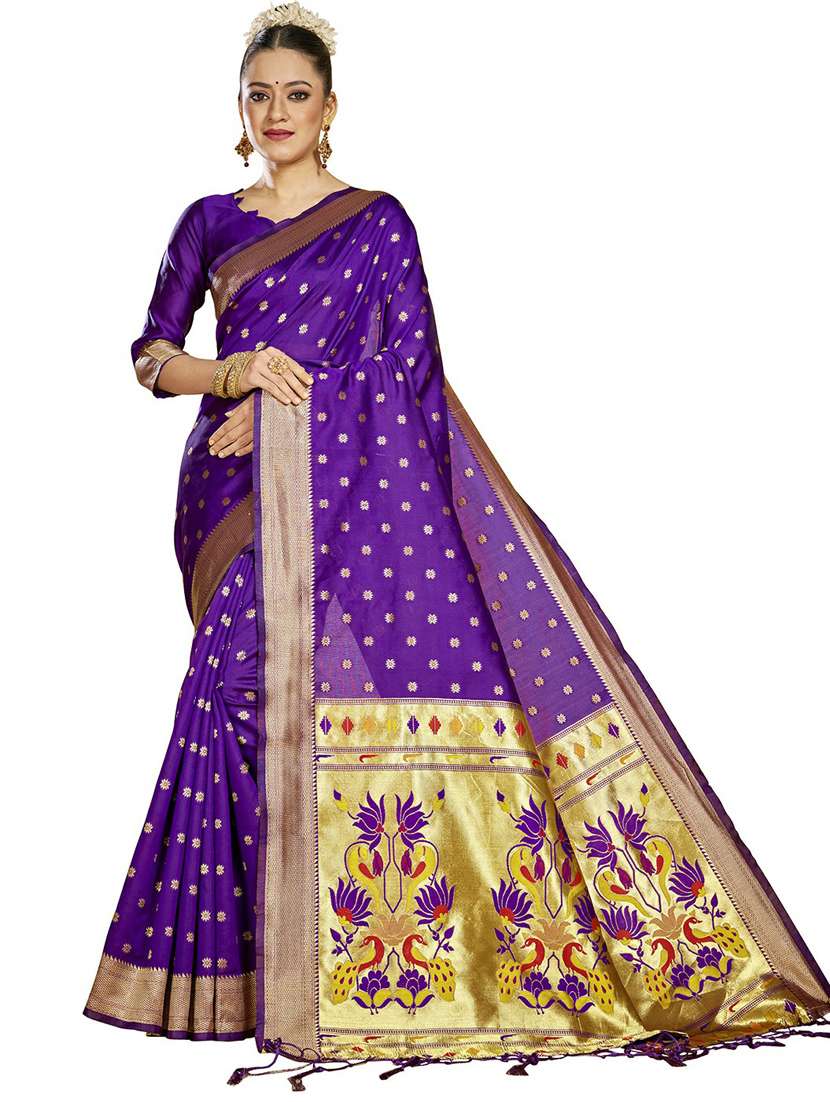 purple self design paithani saree with blouse - 20175655 -  Standard Image - 1