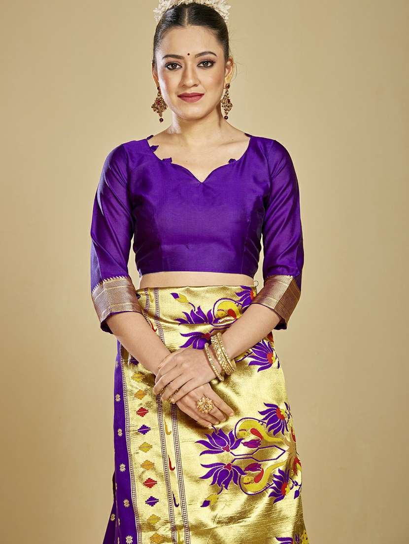 purple self design paithani saree with blouse - 20175655 -  Standard Image - 4