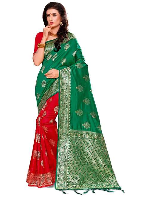 women's self design green colored saree with blouse