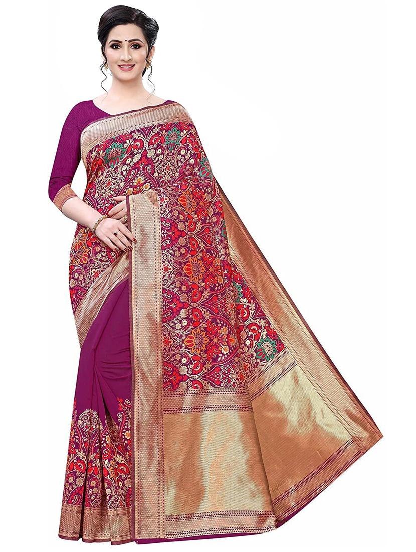 women's self design magenta colored saree with blouse - 20175659 - Zoom Image - 0
