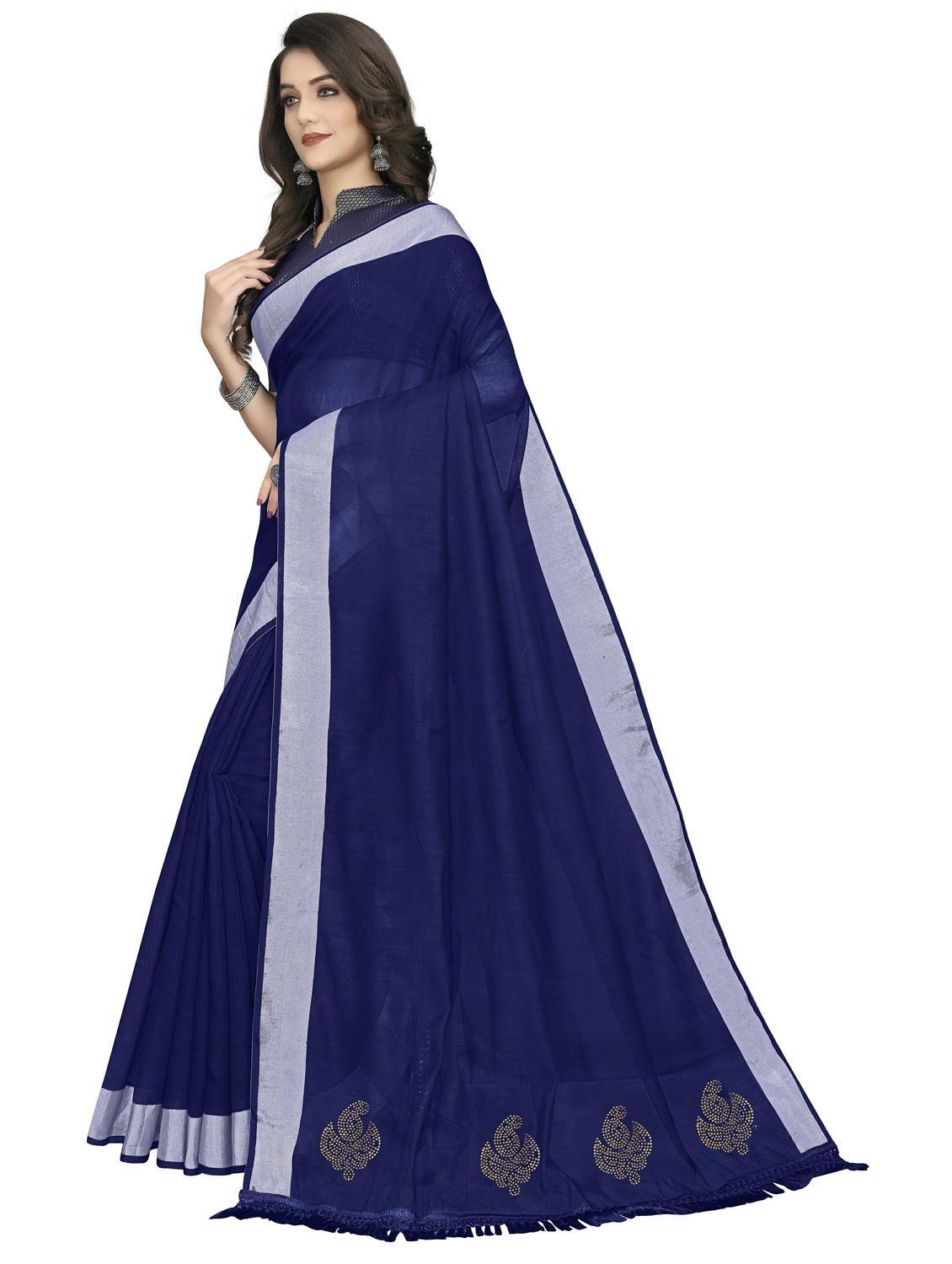 women's bordered blue colored saree with blouse - 20175787 - Standard Image - 1