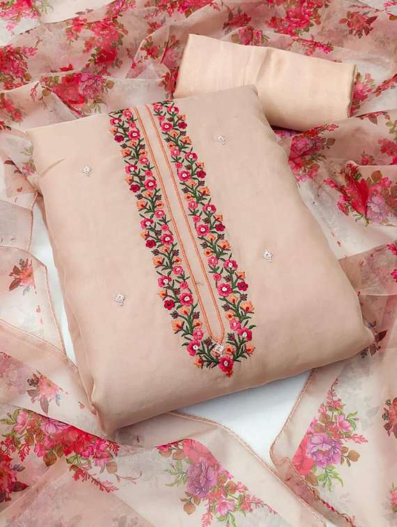 embroidered unstitched salwar suit set
