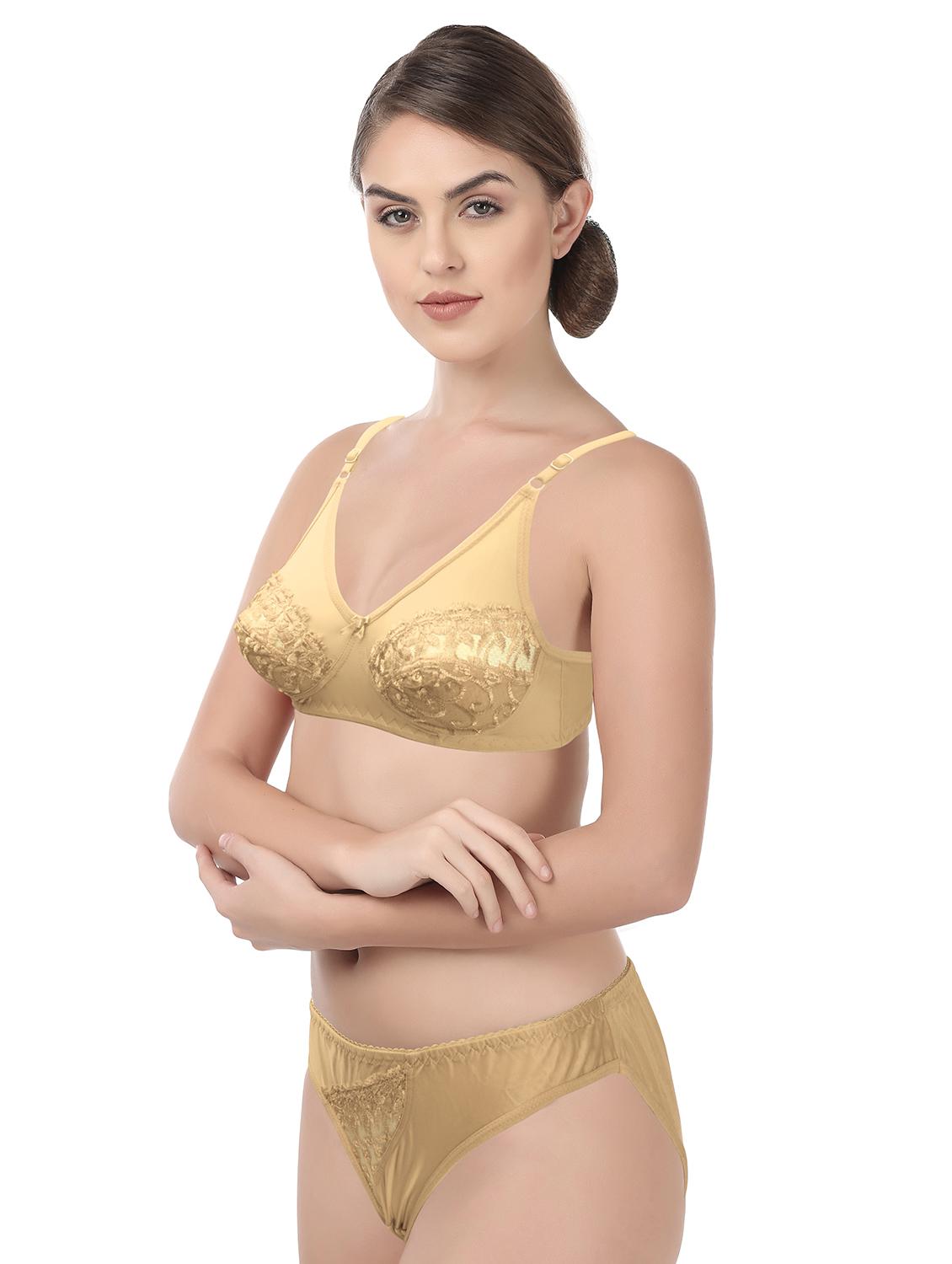 beige laced detailed bra and panty set - 20178325 -  Standard Image - 1