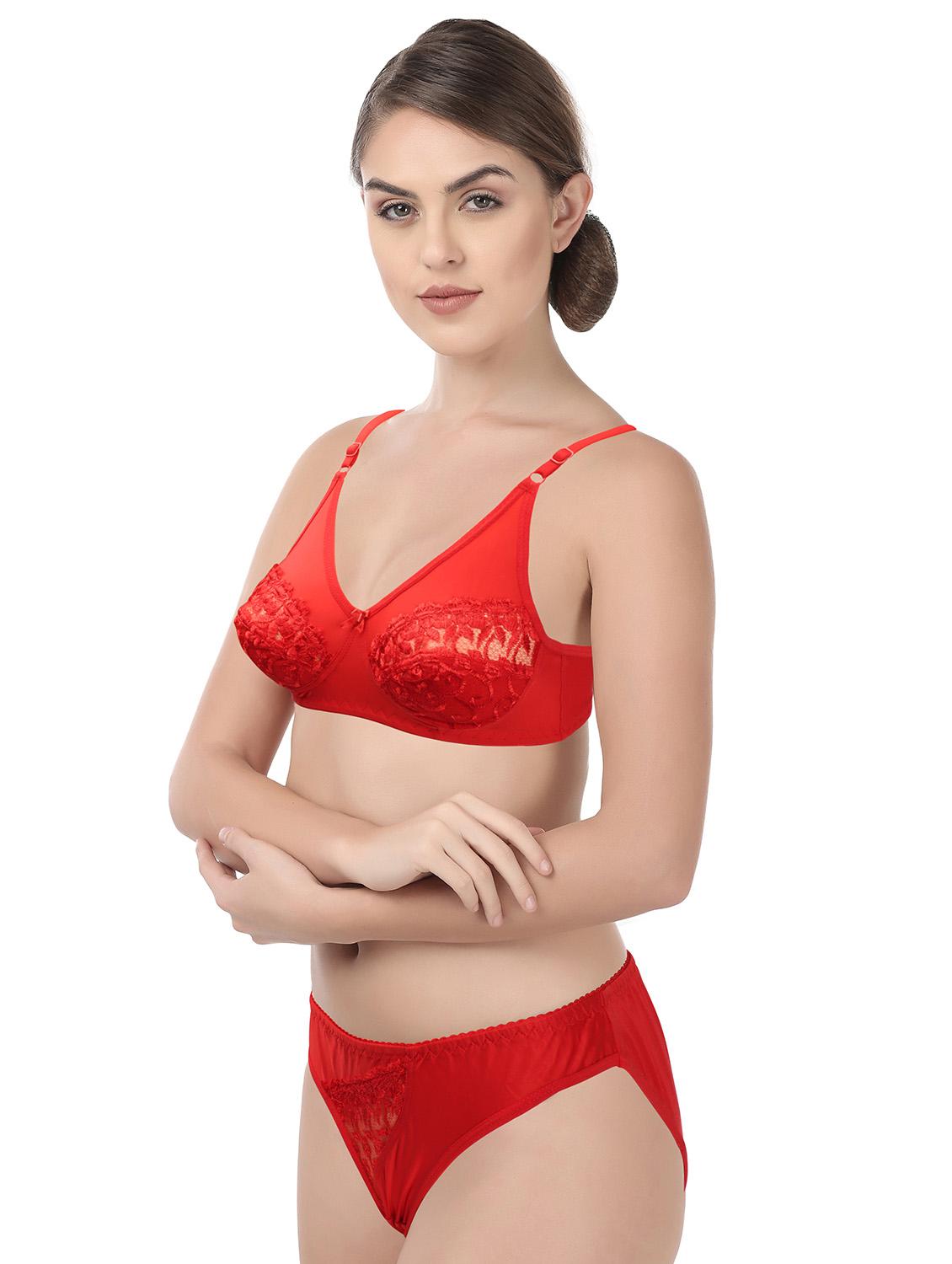red laced detailed bra and panty set - 20178327 -  Standard Image - 1