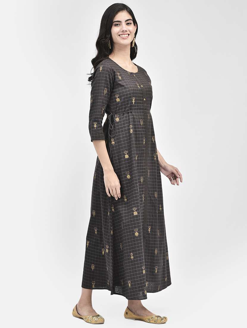 women checkered a-line ethnic dress - 20178549 -  Standard Image - 1