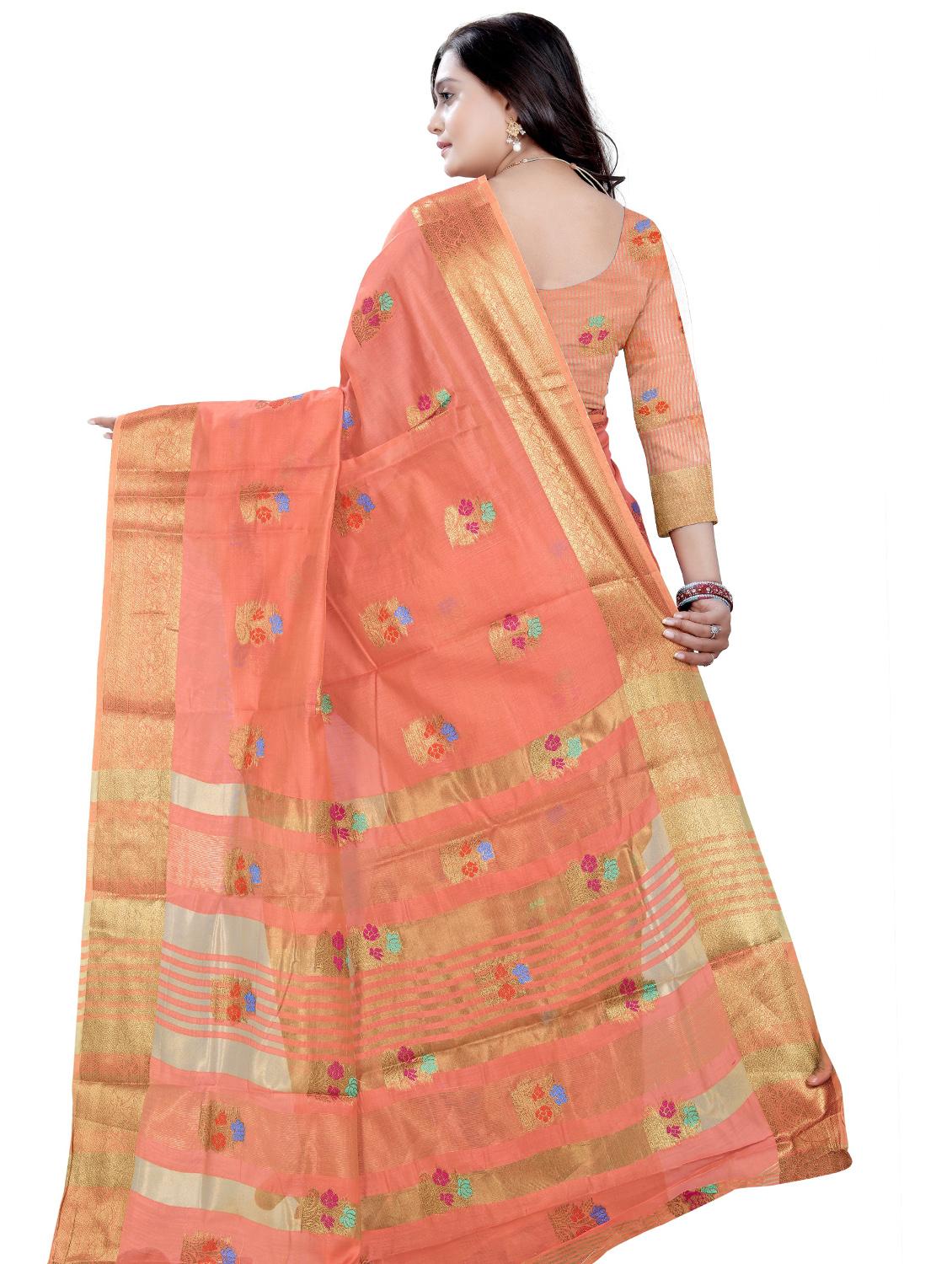 orange handloom saree with blouse - 20178594 - Standard Image - 1