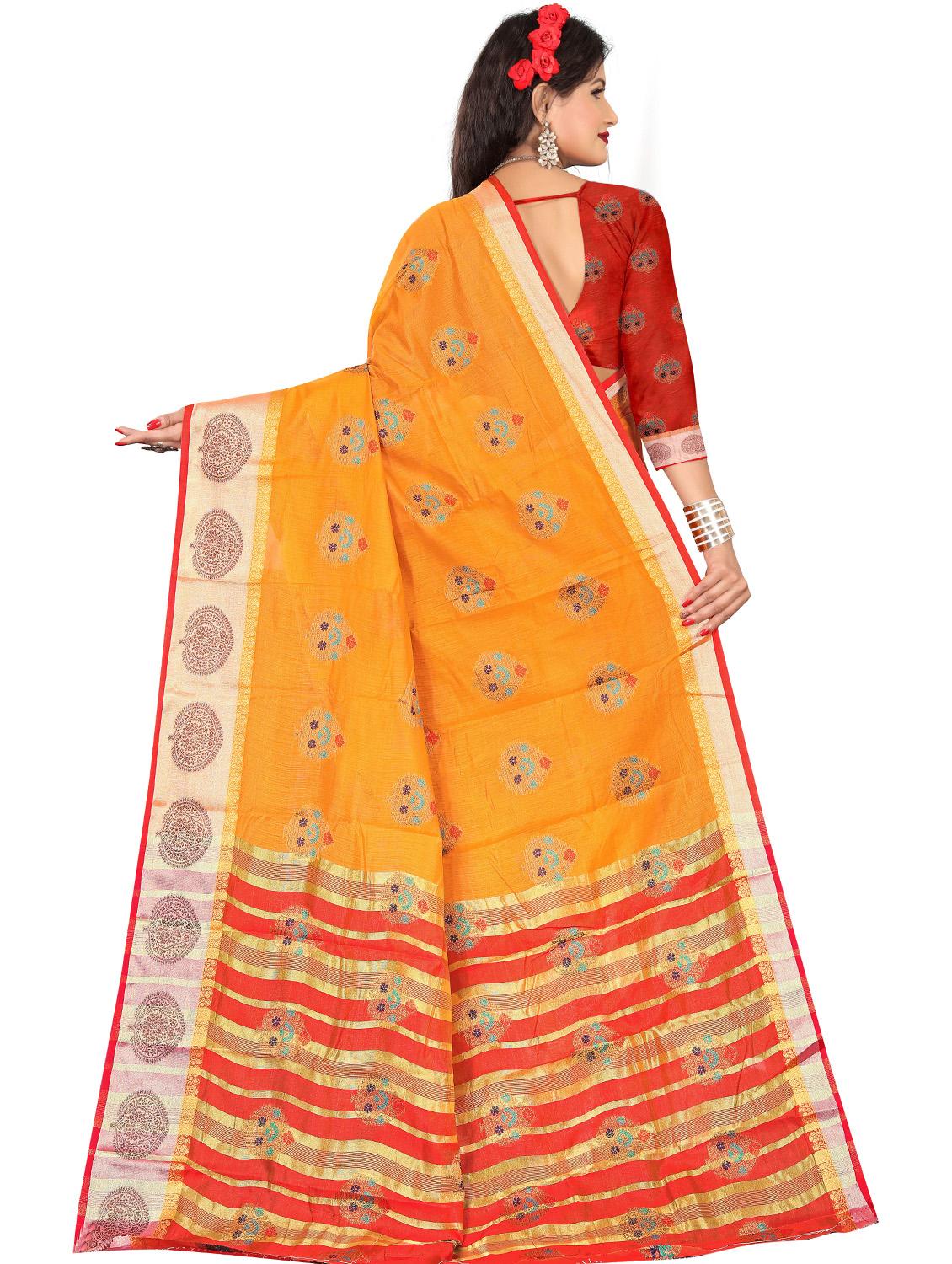 women's self design yellow colored saree with blouse - 20178610 - Standard Image - 1