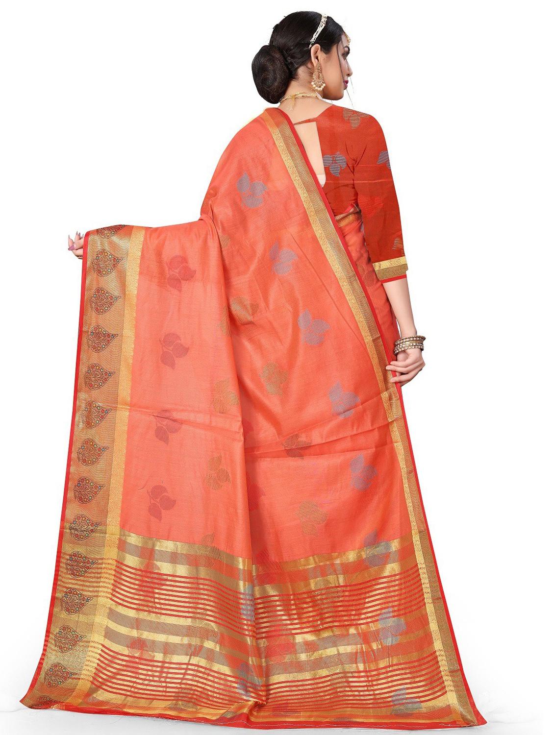 orange self design woven saree with blouse - 20178623 - Standard Image - 1