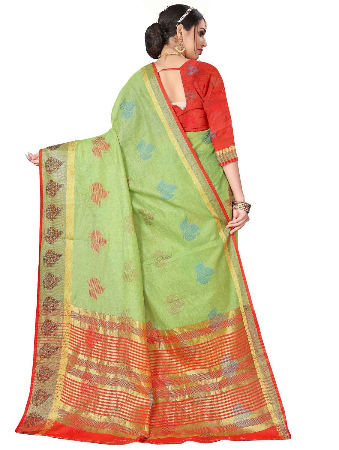 light green cotton handloom saree with blouse - 20178626 - Standard Image - 1
