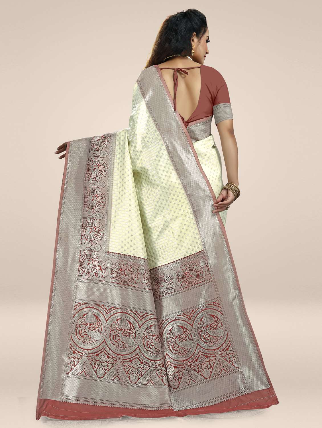 cream self design kanjivaram saree with blouse - 20178643 -  Standard Image - 1