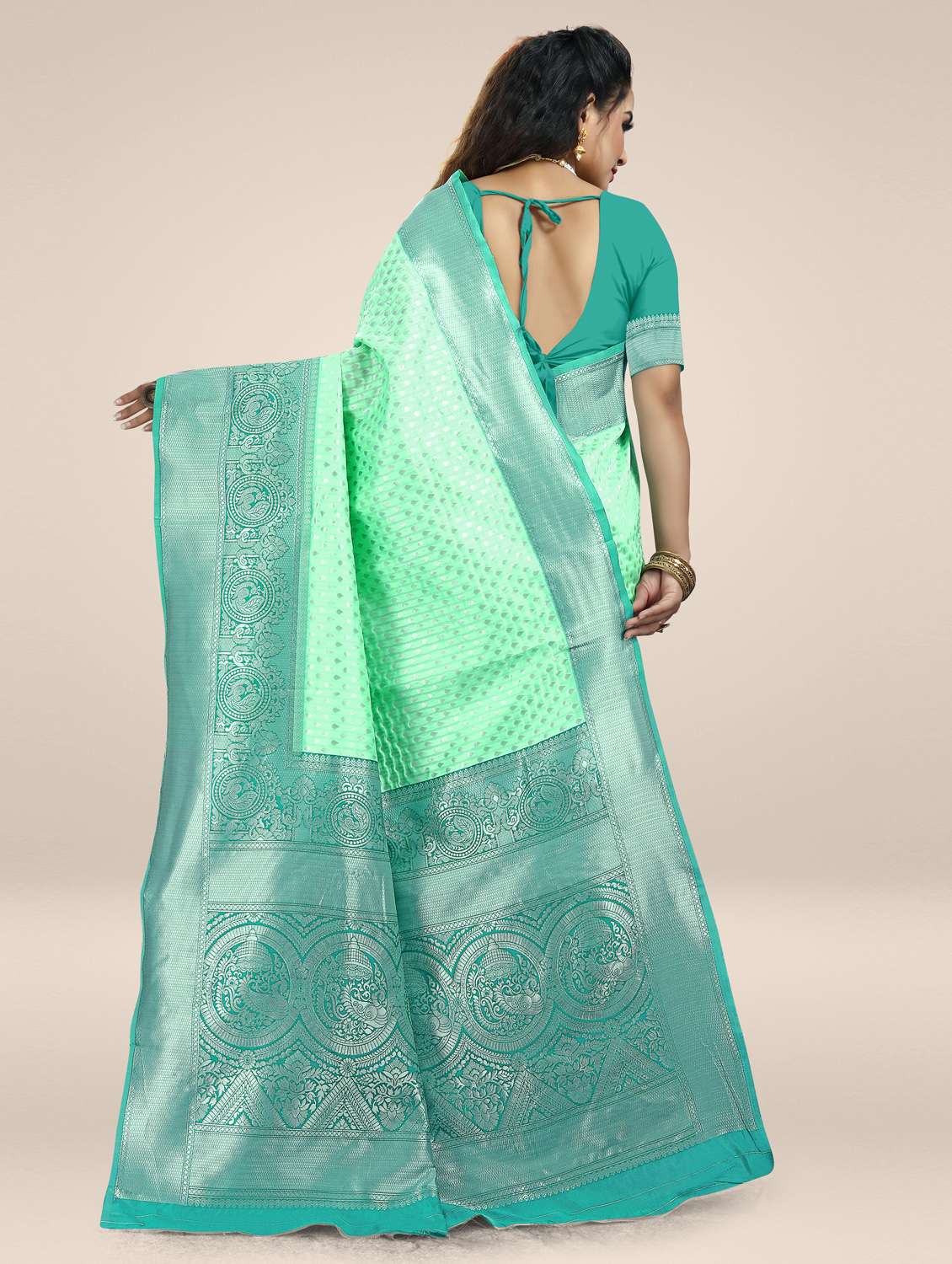 light green self design kanjivaram saree with blouse - 20178646 -  Standard Image - 1