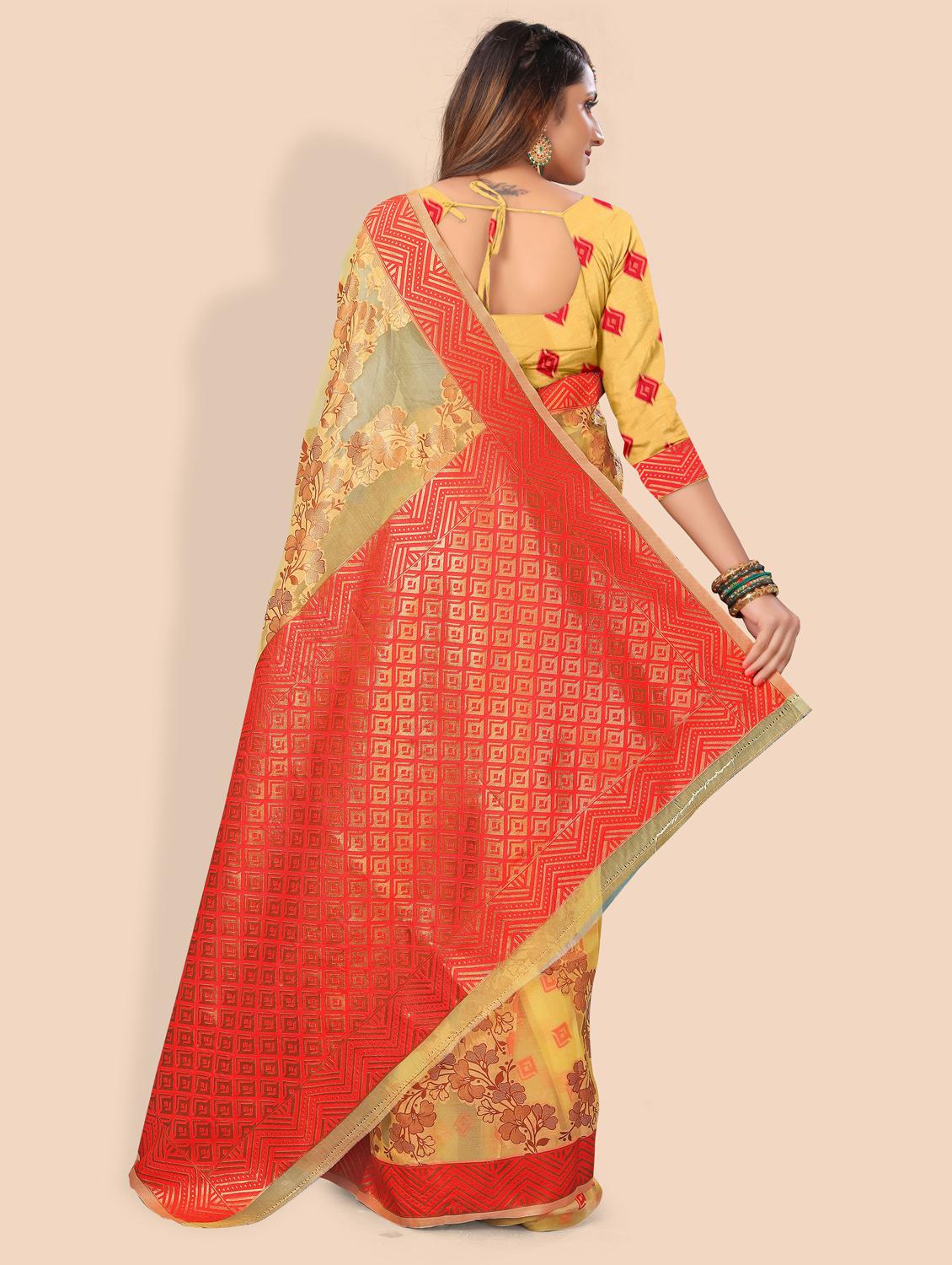 women's self design mustard colored saree with blouse - 20178655 - Standard Image - 1