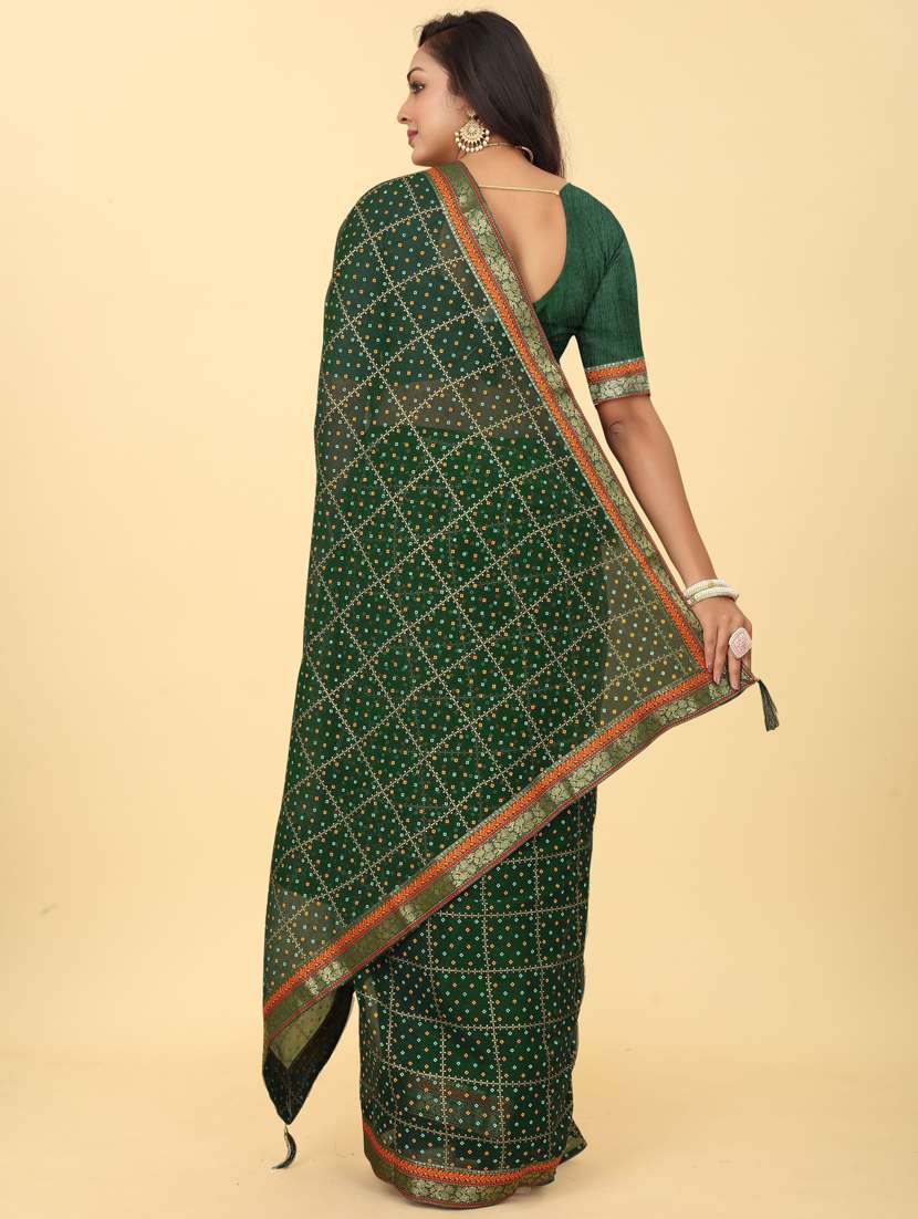 women's bandhani green colored saree with blouse - 20178852 -  Standard Image - 1