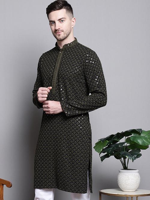 men embroidered long kurta - 20182032 - Standard Image - 0