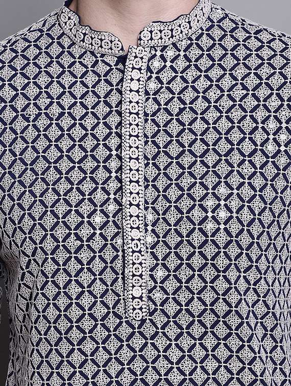 men embroidered long kurta - 20182037 -  Standard Image - 4