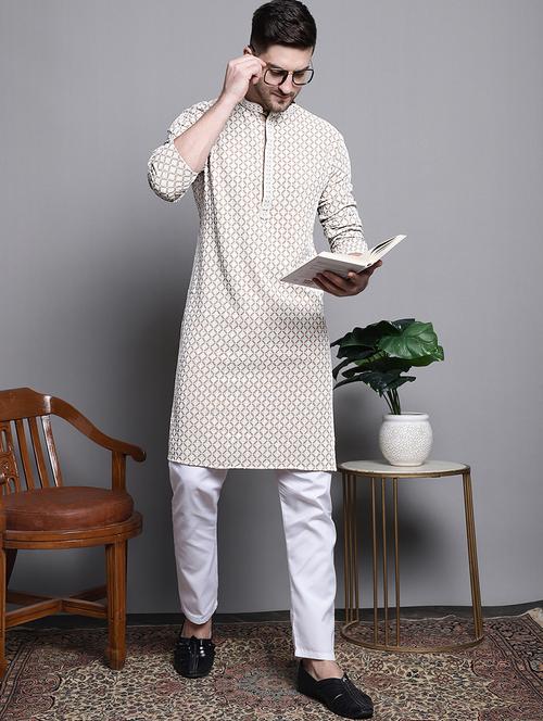 sequin embroidered pure cotton kurta with pyjamas - 20182058 - Standard Image - 0