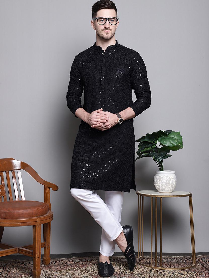 sequin embroidered pure cotton kurta with pyjamas - 20182061 - Zoom Image - 0