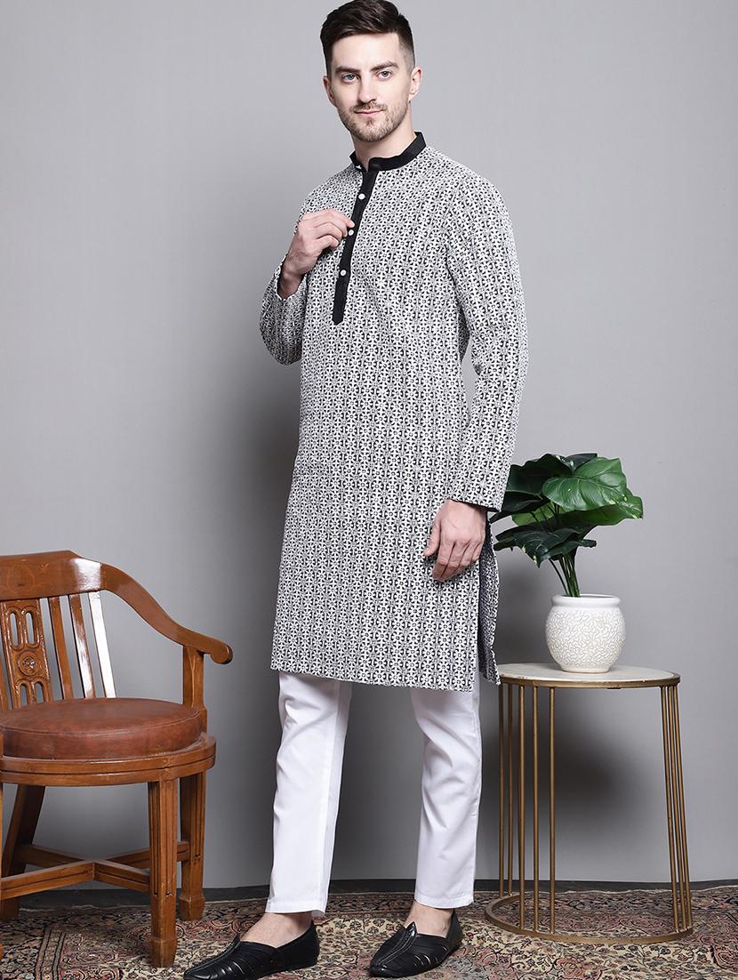 sequin embroidered pure cotton kurta with pyjamas - 20182066 - Standard Image - 1
