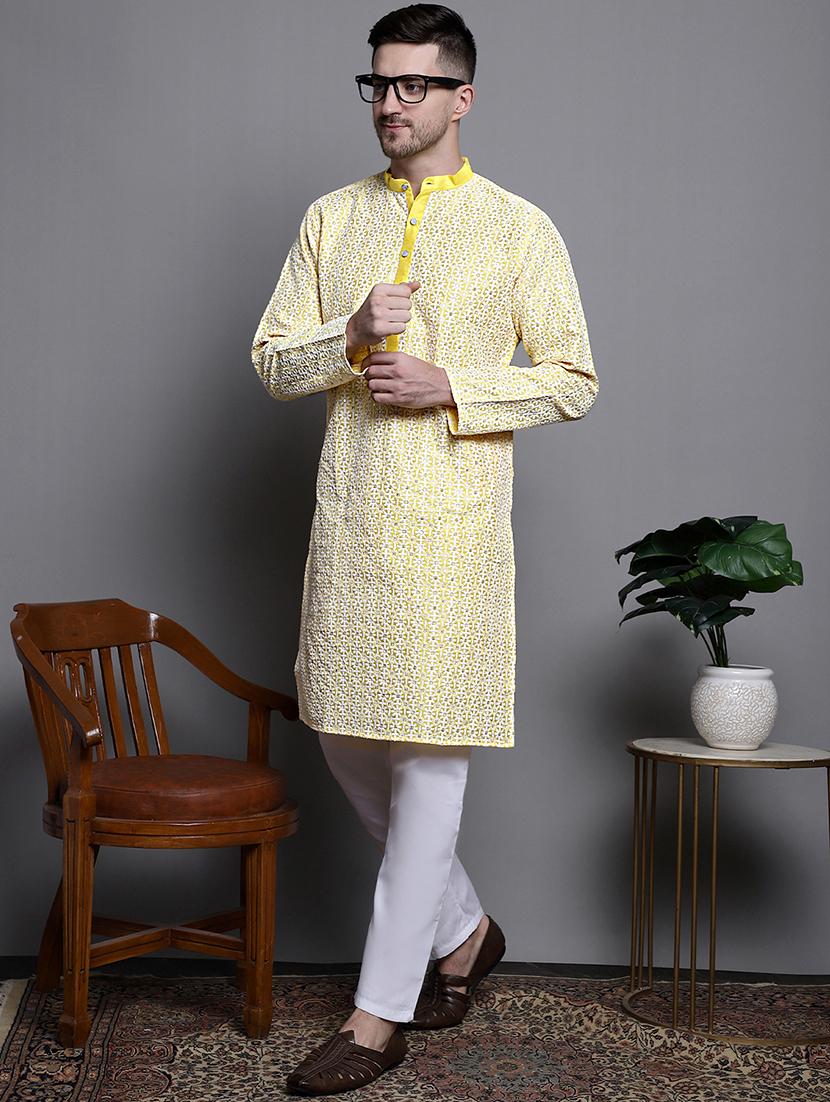 sequin embroidered pure cotton kurta with pyjamas - 20182069 - Standard Image - 1