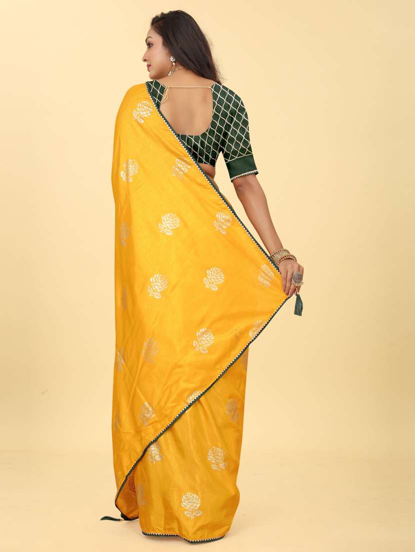 yellow dola silk foil printed saree with blouse - 20182100 - Standard Image - 1
