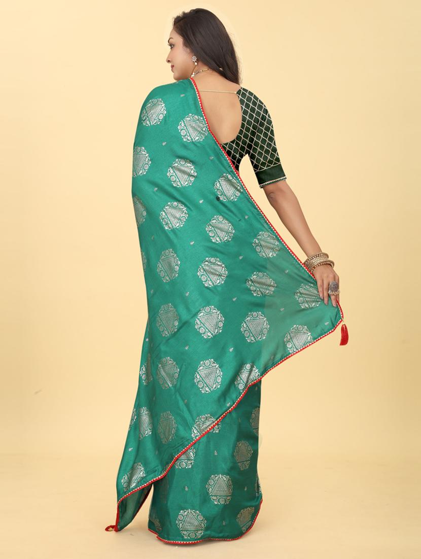 green printed saree with blouse - 20182101 - Standard Image - 1