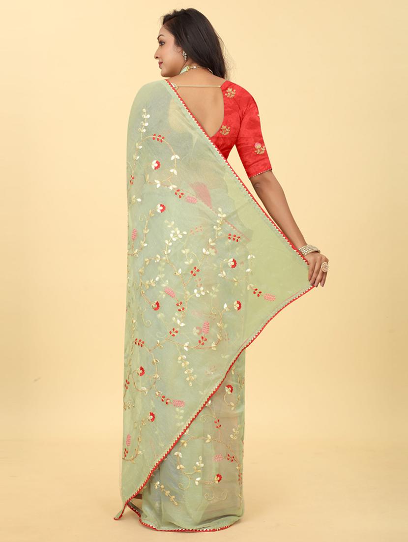 light green embroidered saree with blouse - 20182110 - Standard Image - 1