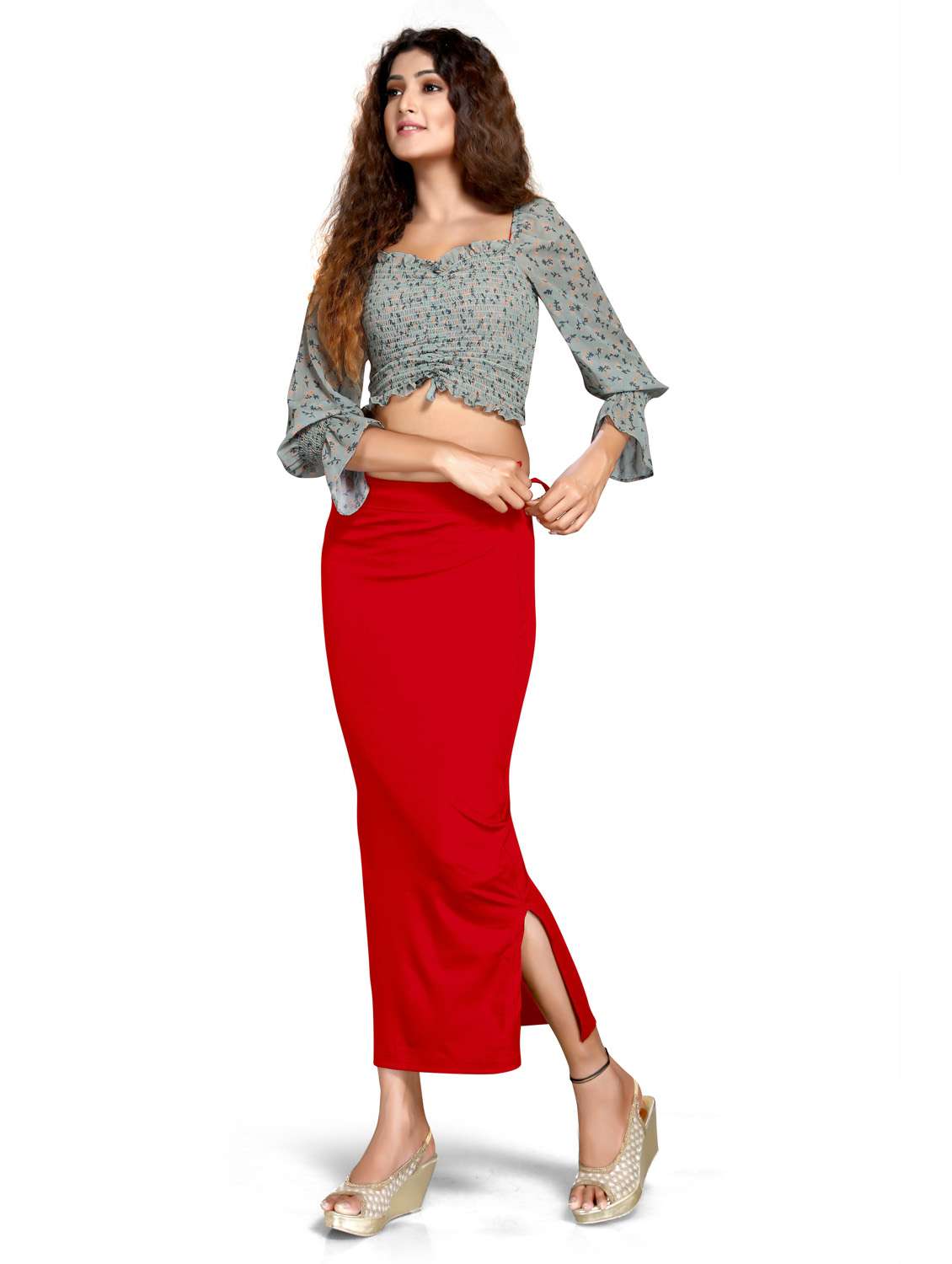 solid side slit saree shapewear - 20183212 -  Standard Image - 4