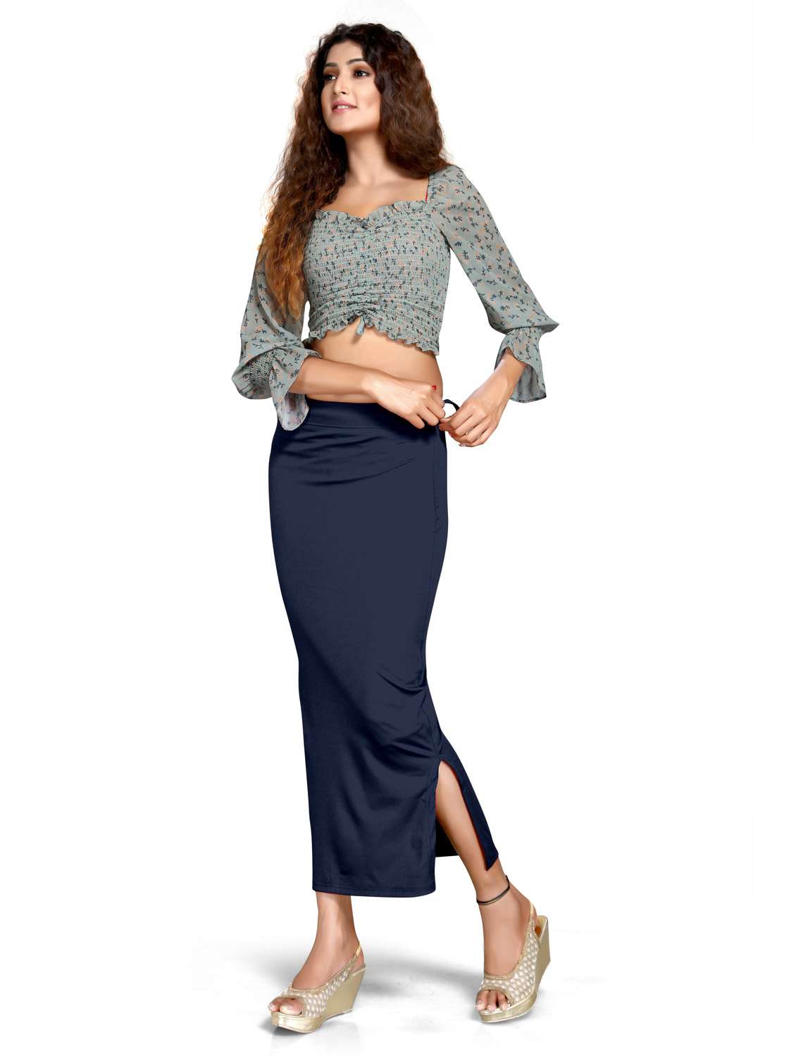 solid side slit saree shapewear - 20183216 -  Standard Image - 4