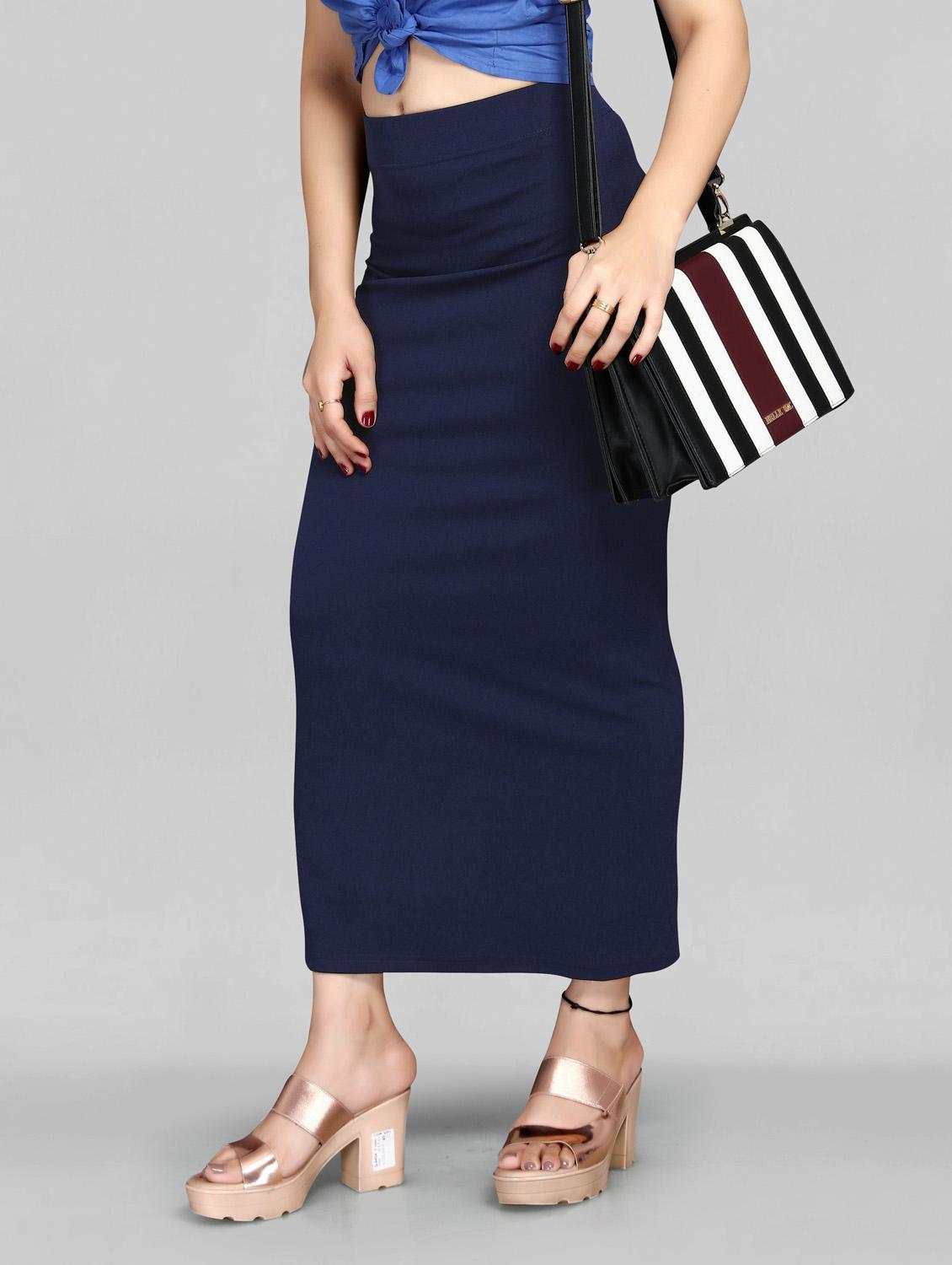 dark blue solid lycra pencil skirt - 20183387 -  Standard Image - 1